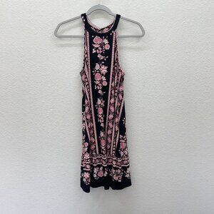 LOFT Floral Black Pink Halter Swing Sleeveless Dress Womens size Small NEW